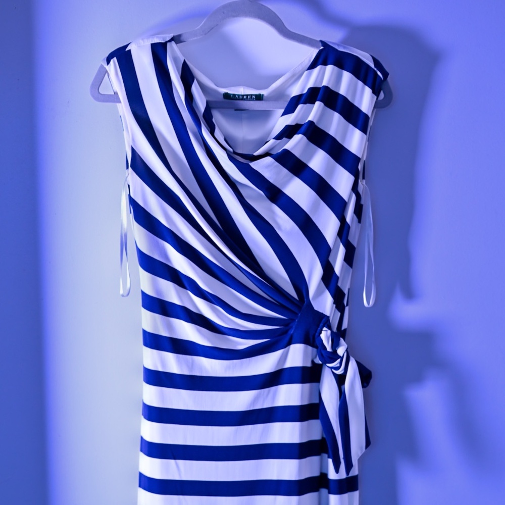 Lauren Ralph Lauren Navy & White Striped Wrap-Style Dress | Size 4